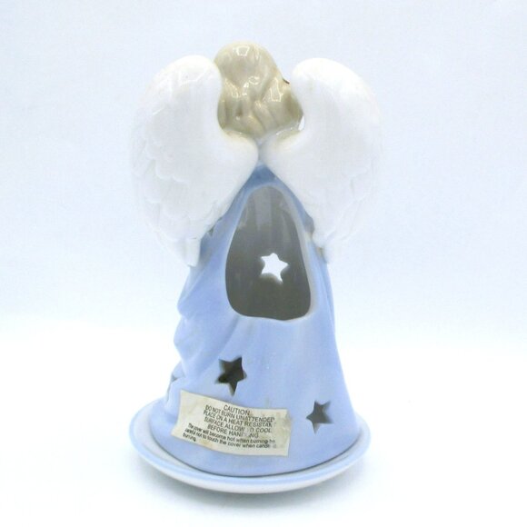 Russ Porcelain Angel Tealight Holder With Star Cutouts Wreath Design - Picture 4 of 5
